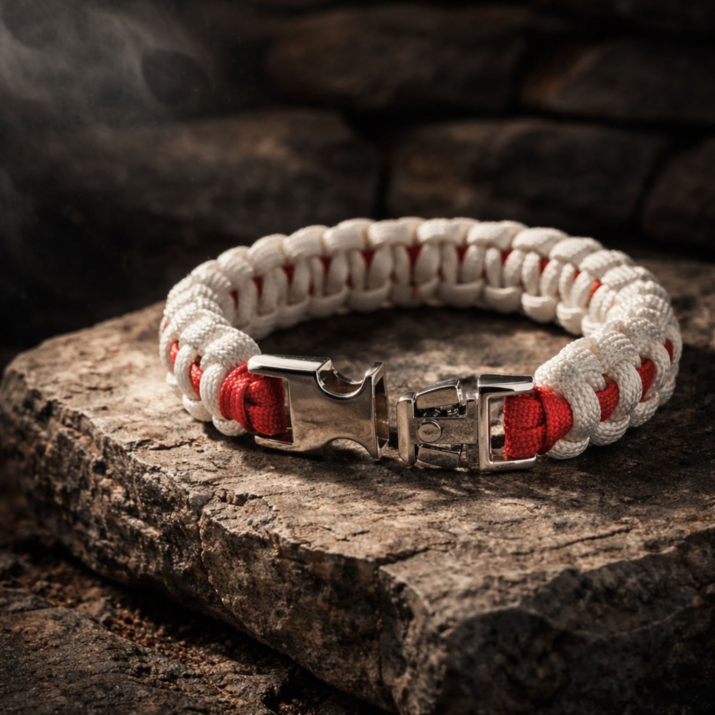 Thin Red Line (on White) Paracord Bracelet - Handmade Nurse Support Bracelet