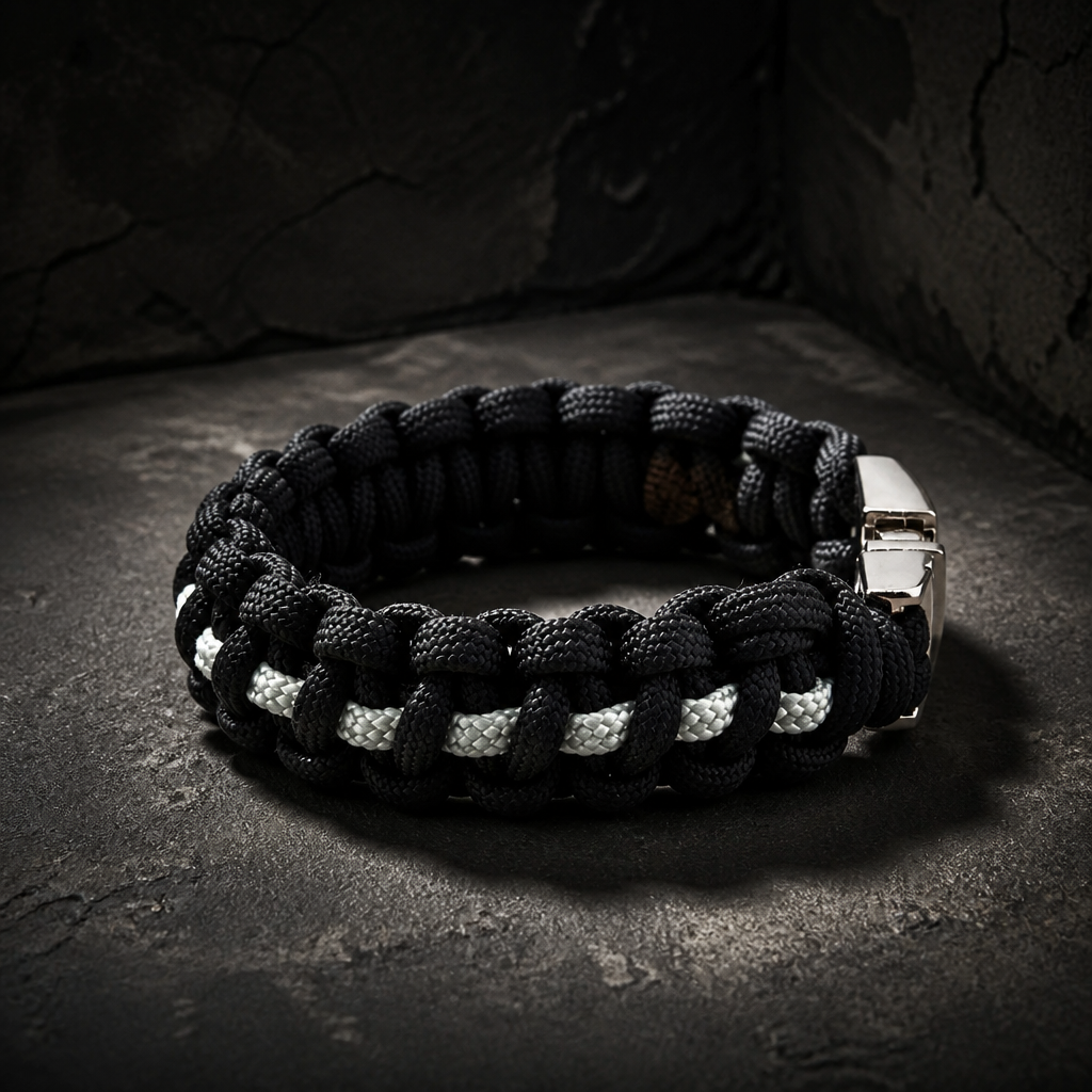 Thin Silver Line Paracord Bracelet - Handmade Corrections Officer Support Bracelet
