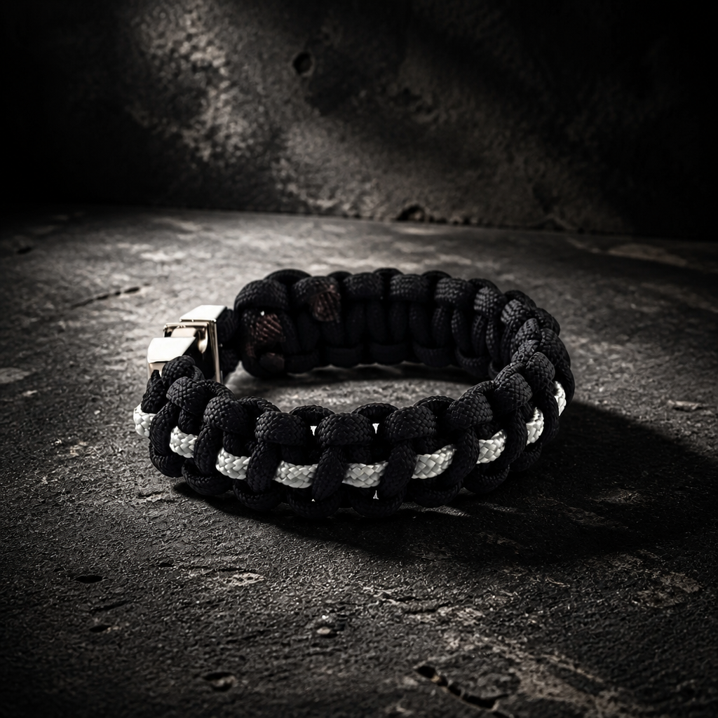 Thin Silver Line Paracord Bracelet - Handmade Corrections Officer Support Bracelet
