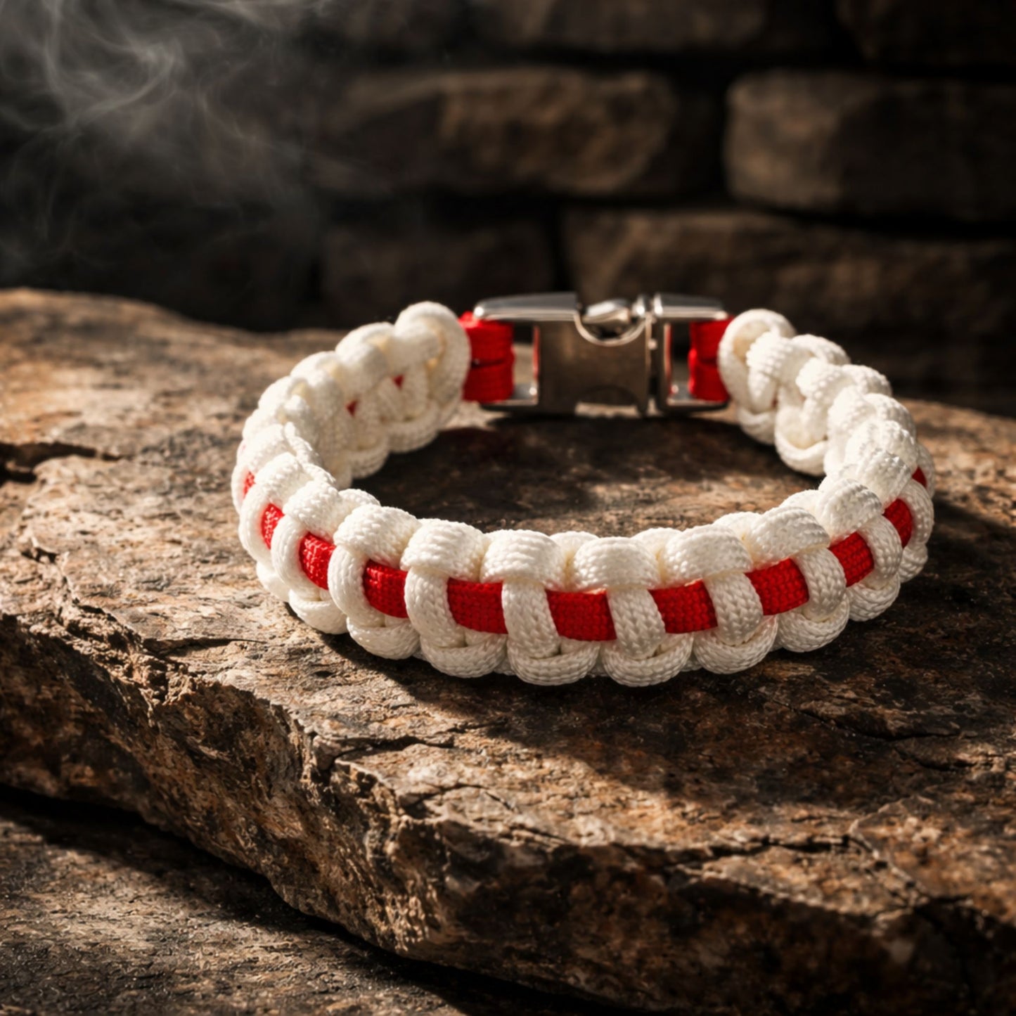 Thin Red Line (on White) Paracord Bracelet - Handmade Nurse Support Bracelet