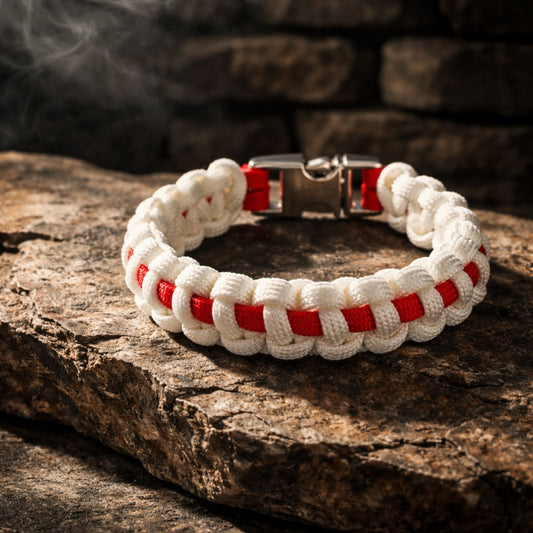 Thin Red Line (on White) Paracord Bracelet - Handmade Nurse Support Bracelet