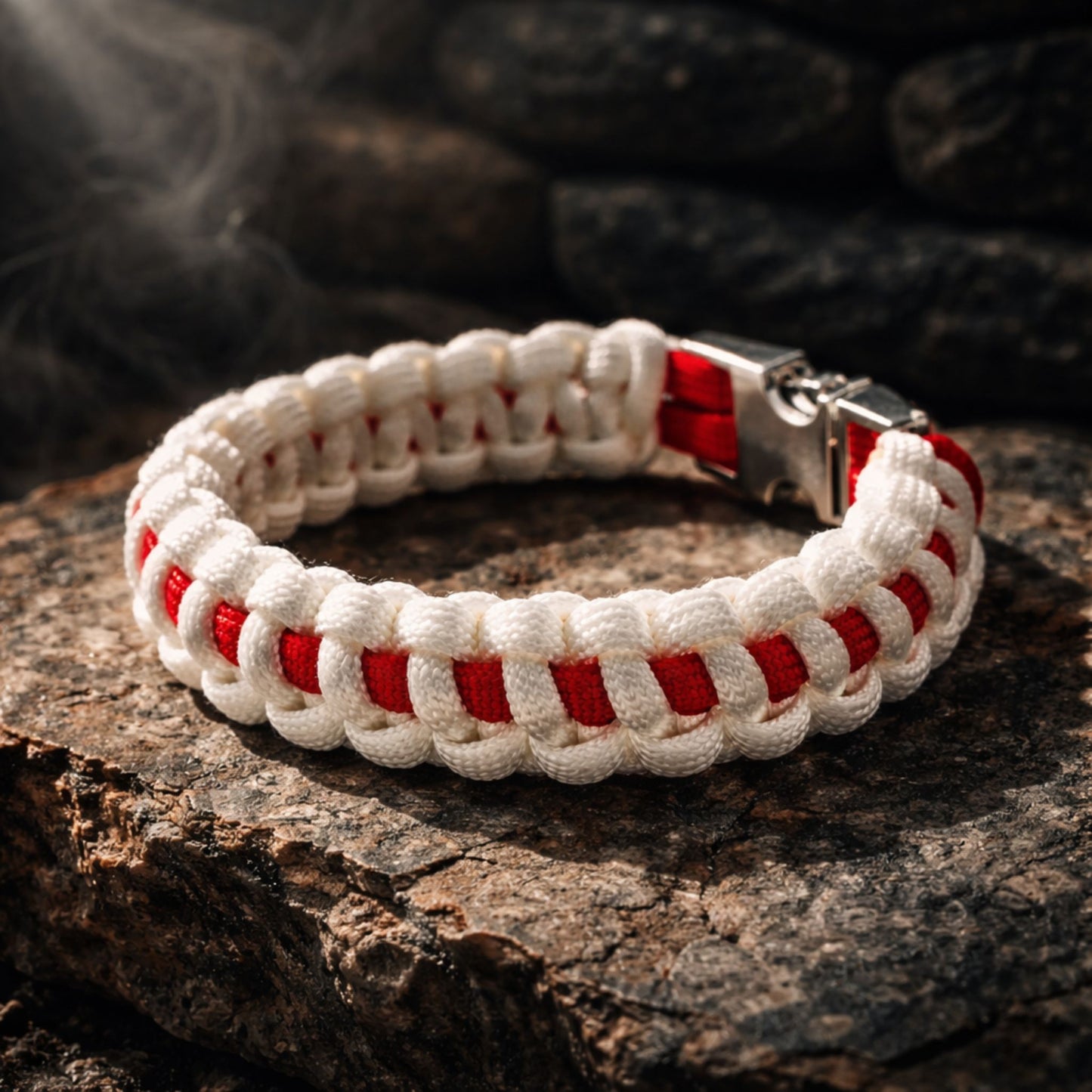 Thin Red Line (on White) Paracord Bracelet - Handmade Nurse Support Bracelet