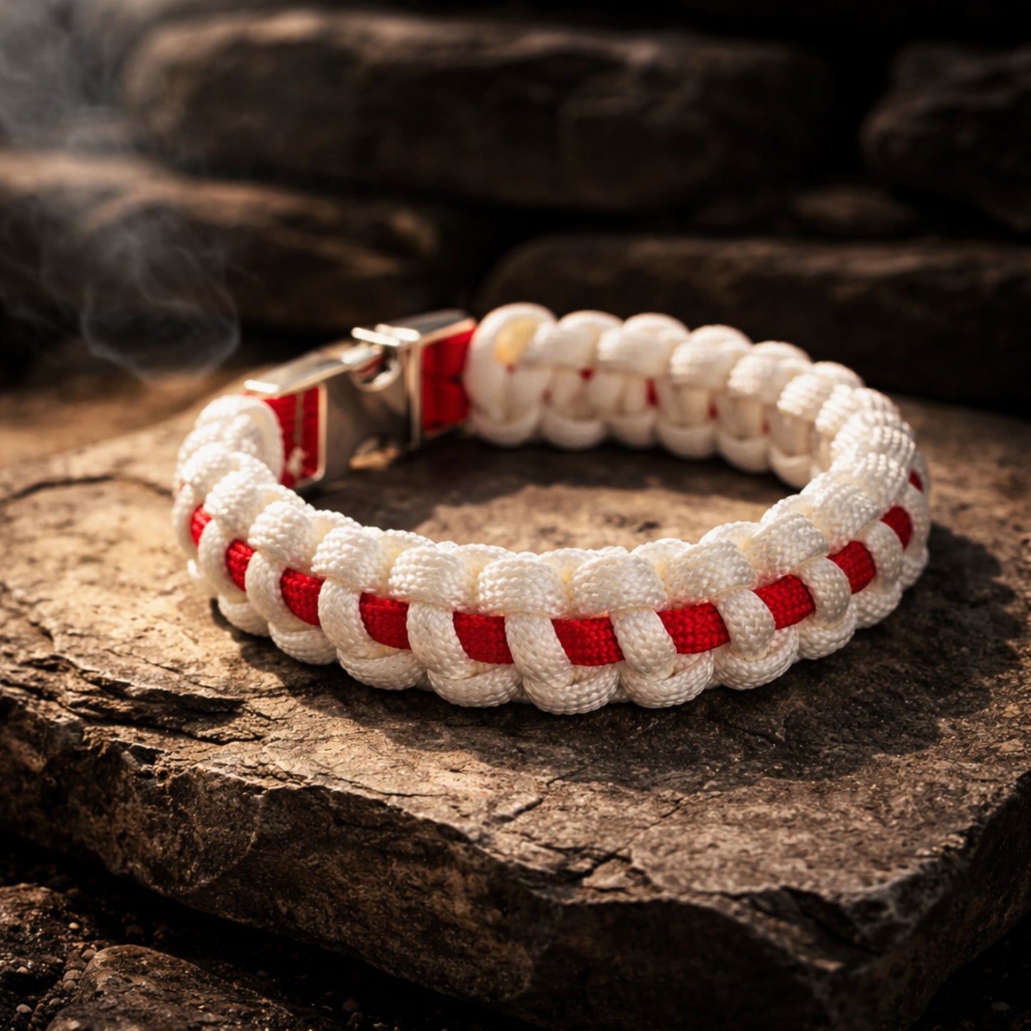 Thin Red Line (on White) Paracord Bracelet - Handmade Nurse Support Bracelet