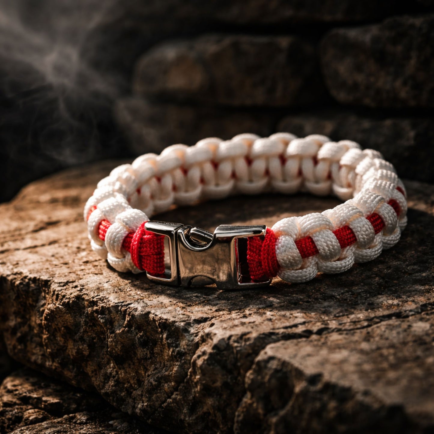 Thin Red Line (on White) Paracord Bracelet - Handmade Nurse Support Bracelet