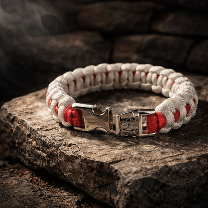 Thin Red Line (on White) Paracord Bracelet - Handmade Nurse Support Bracelet