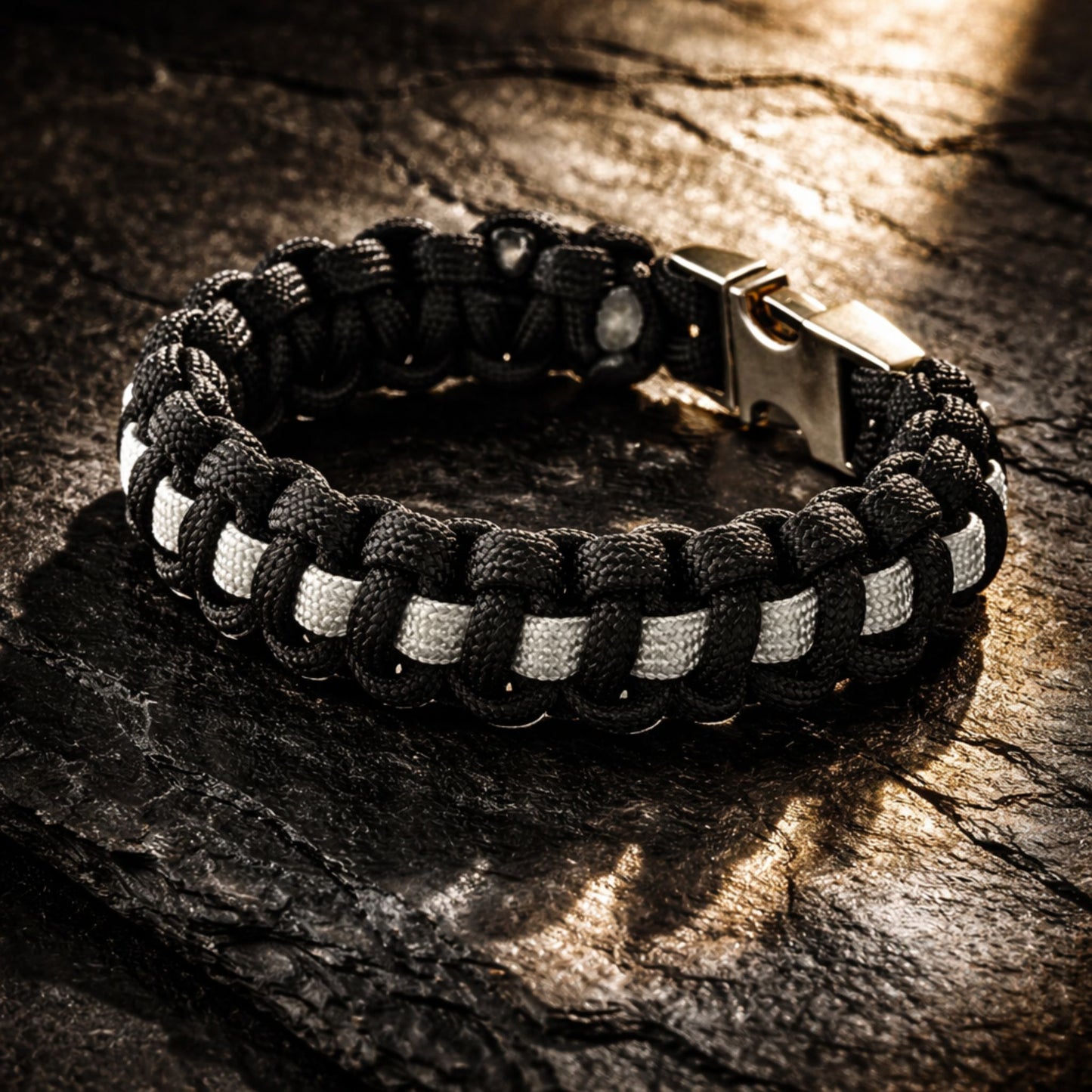 Thin Silver Line Paracord Bracelet - Handmade Corrections Officer Support Bracelet